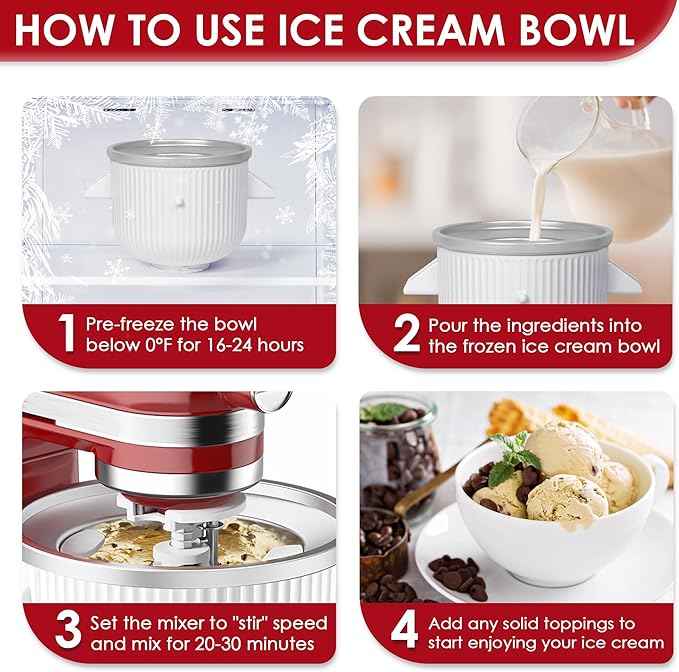 Ice Cream Maker Attachment for KitchenAid Mixers, Fits KitchenAid 4.5/5QT & 6QT Stand Mixers, Frozen Ice Cream & Sorbet Gelato Maker for KitchenAid, 2 Quart, White(Machine/Mixer Not Included)