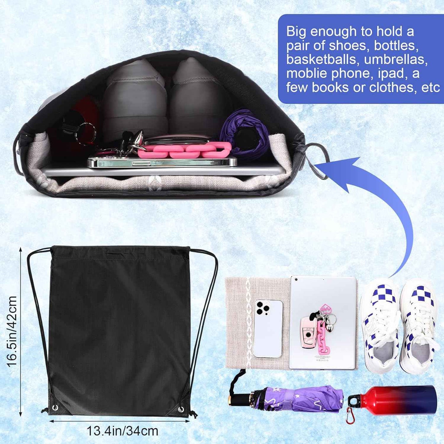Talltalk 36 Pcs Water Bottles and Cooling Towels Set 12 Plastic Water Bottles Bulk 24 oz 12 Workout Towels Bulk 40 x 12'' 12 Drawstring Backpack Bags for Gym Travel Camping Hiking Outdoor Work, Black