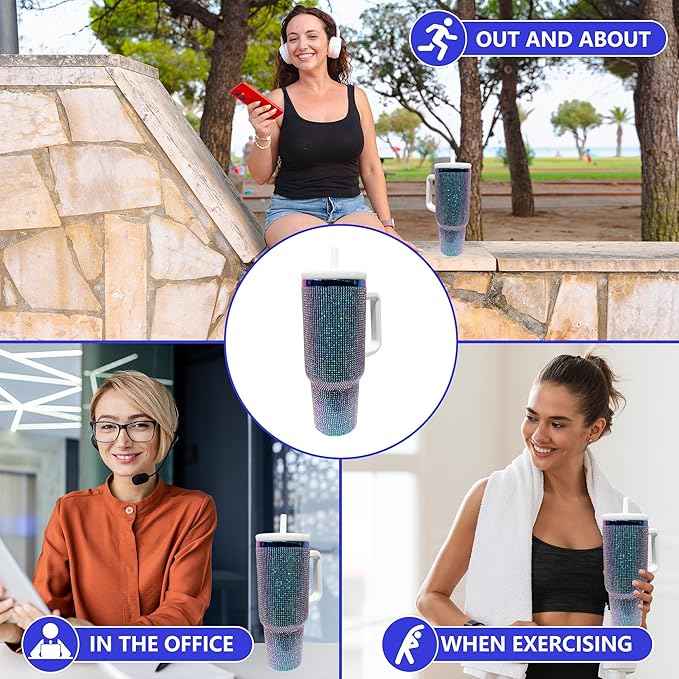 40-OZ Insulated Water Bottle,Insulated Stainless Steel Tumbler,Reusable Cold Drink Thermos,BPA-Free, Double-Wall Stainless Steel Water Bottle (Colorful-Diamond, 40, Fluid Ounces)