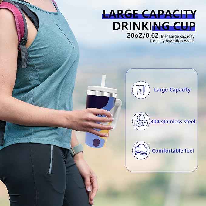 20-OZ Insulated Water Bottle,Insulated Stainless Steel Tumbler,Reusable Cold Drink Thermos,BPA-Free, Double-Wall Stainless Steel Water Bottle (Blue-Hoo ray, 20, Fluid Ounces)