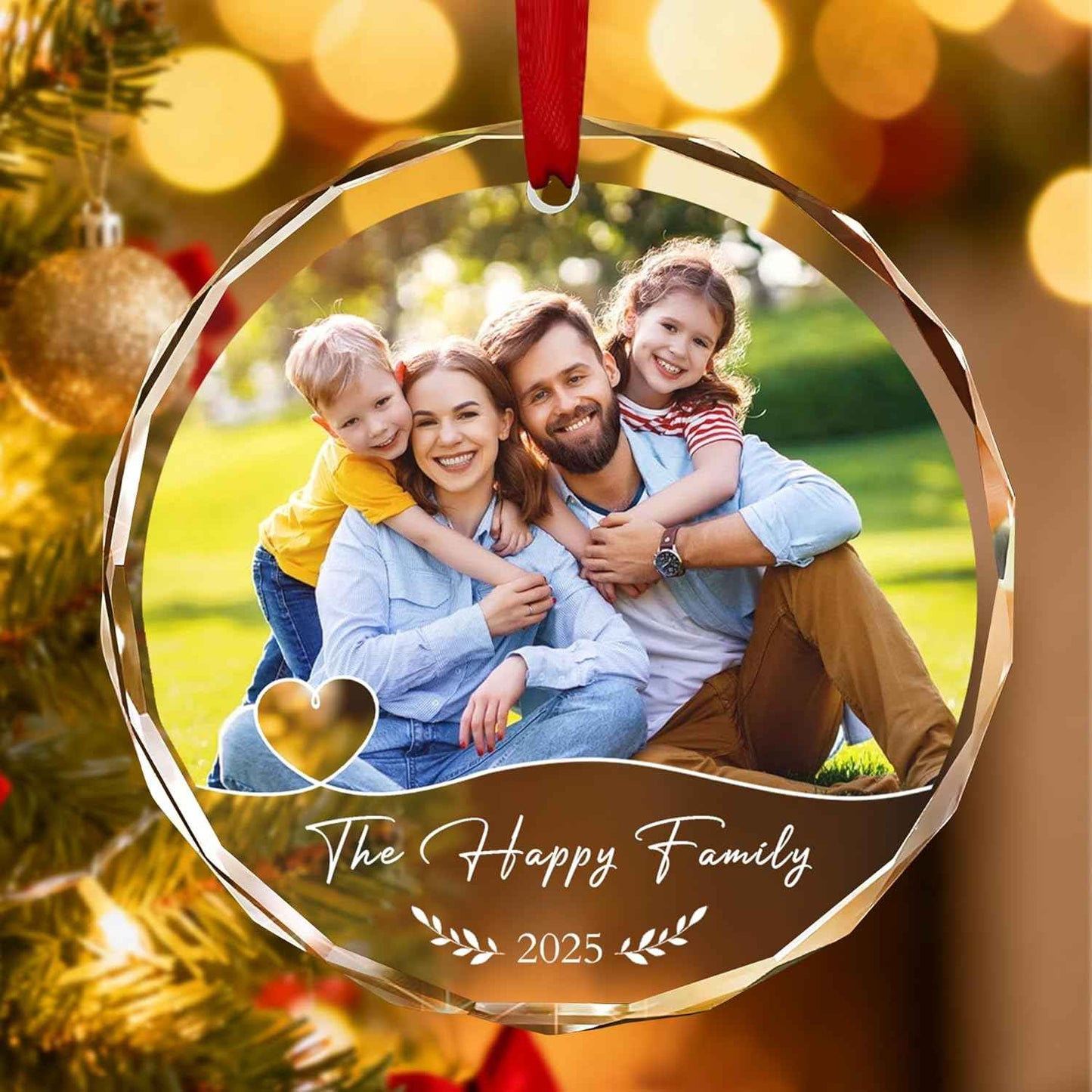 Personalized Family Christmas Ornaments 2025, Custom Crystal Ornament with Photo Text, Customized Picture Ornaments for Christmas Tree Xmas Keepsake Gifts for Family Dad Mom Couple Him Her