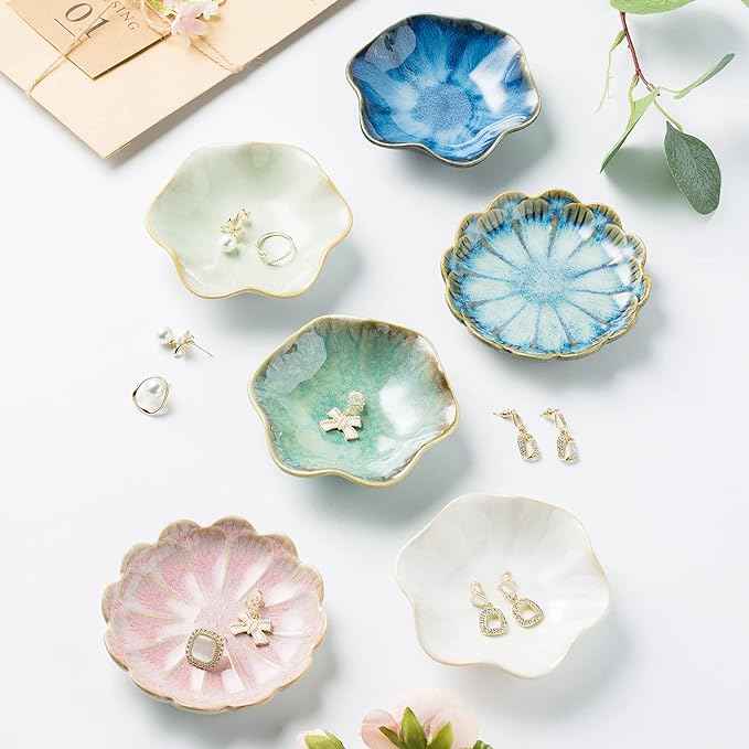 Jewelry Dish Tray, Ring Dish, Ceramic Trinket Tray, Key Bowl, Decorative Plate, for Friends Sisters Daughter Mother (Milky White)