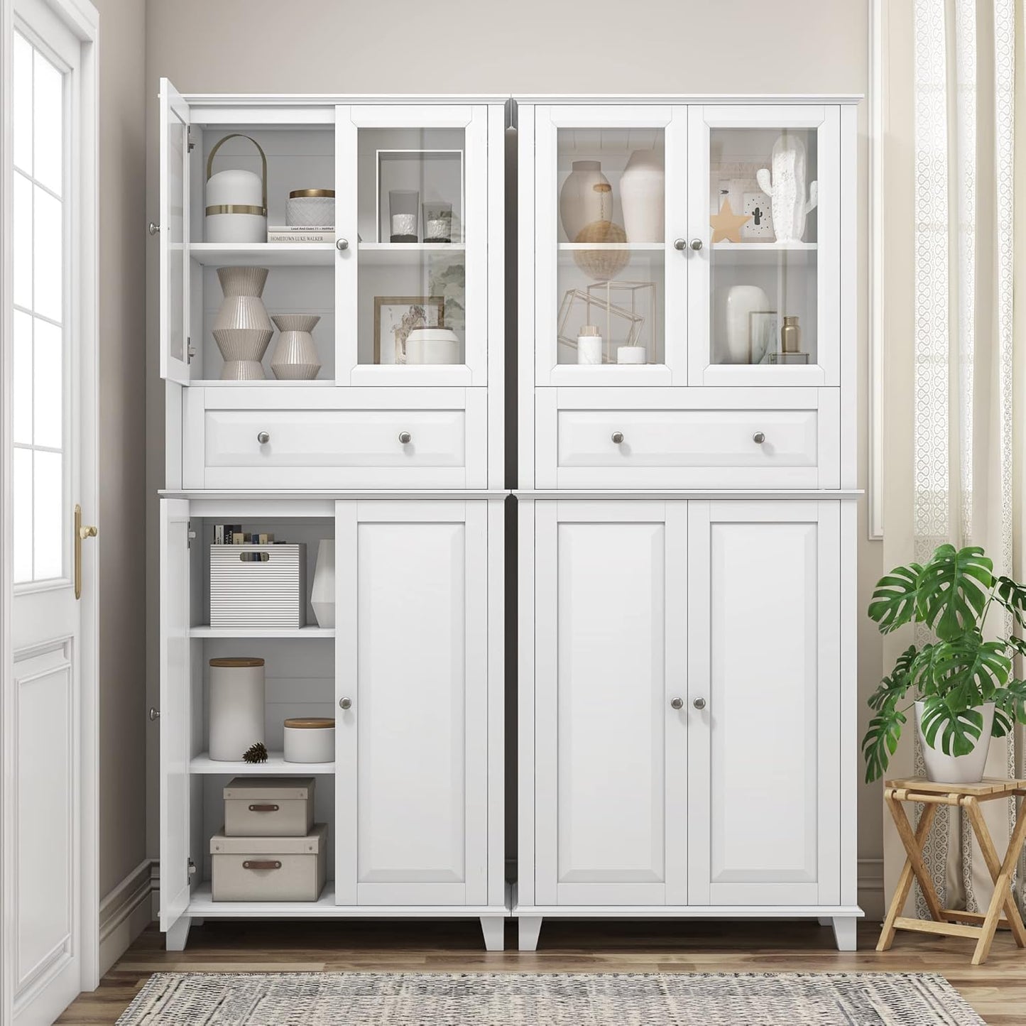 76'' Kitchen Pantry Storage Cabinet, Freestanding Kitchen Cupboard with Large Drawer, Doors, and Adjustable Shelves, Bathroom Storage Cabinet for Dining Room, Living Room, Laundry, White