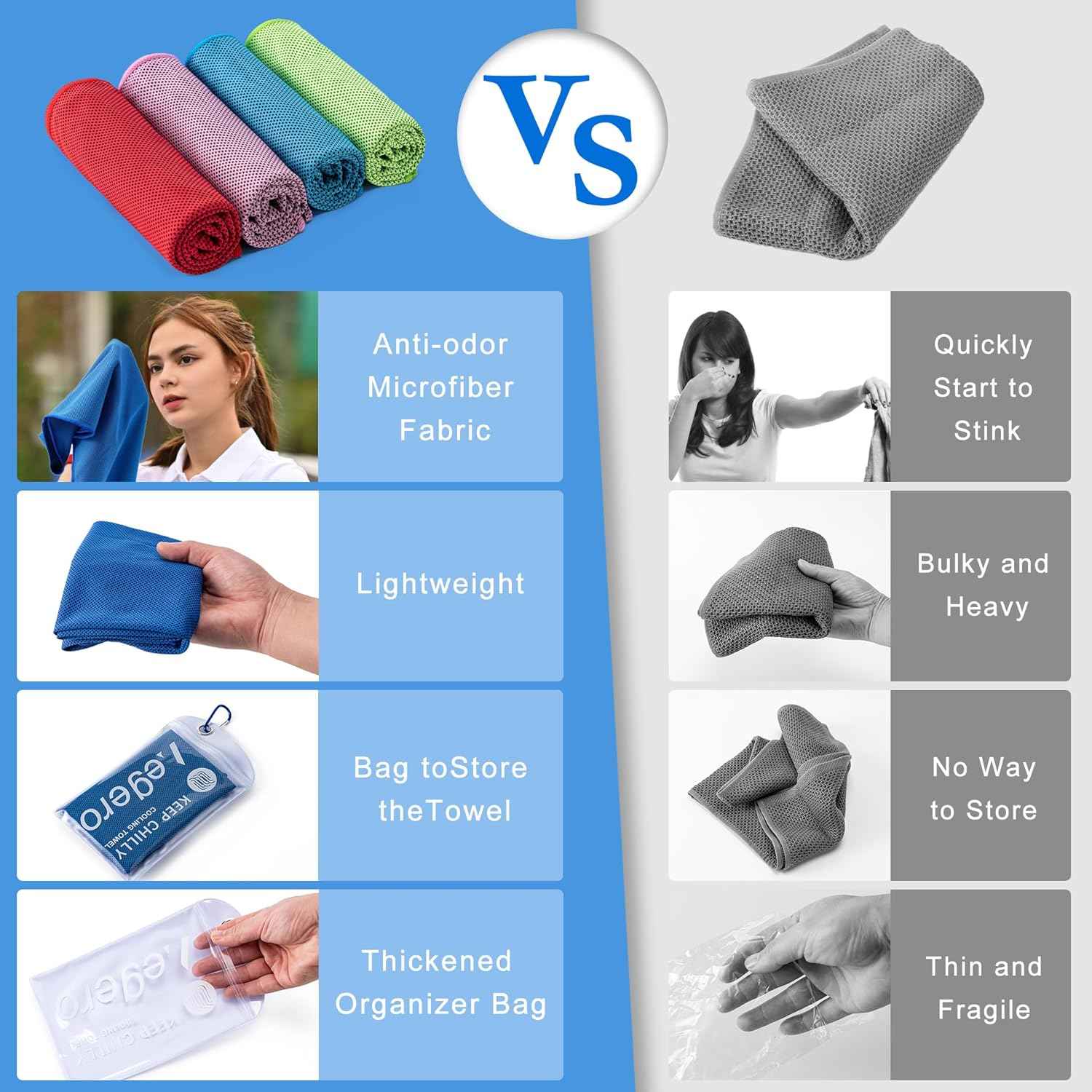Aegero 4 Pack Cooling Towel (40"x12"), Cooling Neck Wraps,Soft Breathable Chilly Towel, IceTowel, Microfiber Towels for Yoga, Sport, RunninGym, Camping, Fitness, Workout & More Activities(Multicolor4)