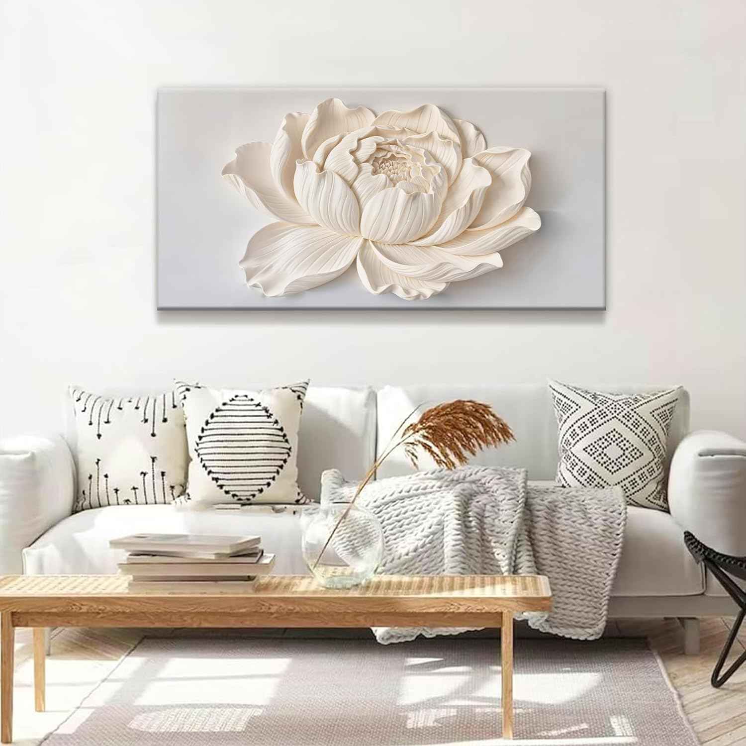 TAIJXAGSG Canvas Wall Art Decor Painting White Flower Plants Wall Decor Botanical Modern Wall Art Print Paintings Decorations Artwork Pictures For Bedroom Living Room Home Office Artwork 20"×40"