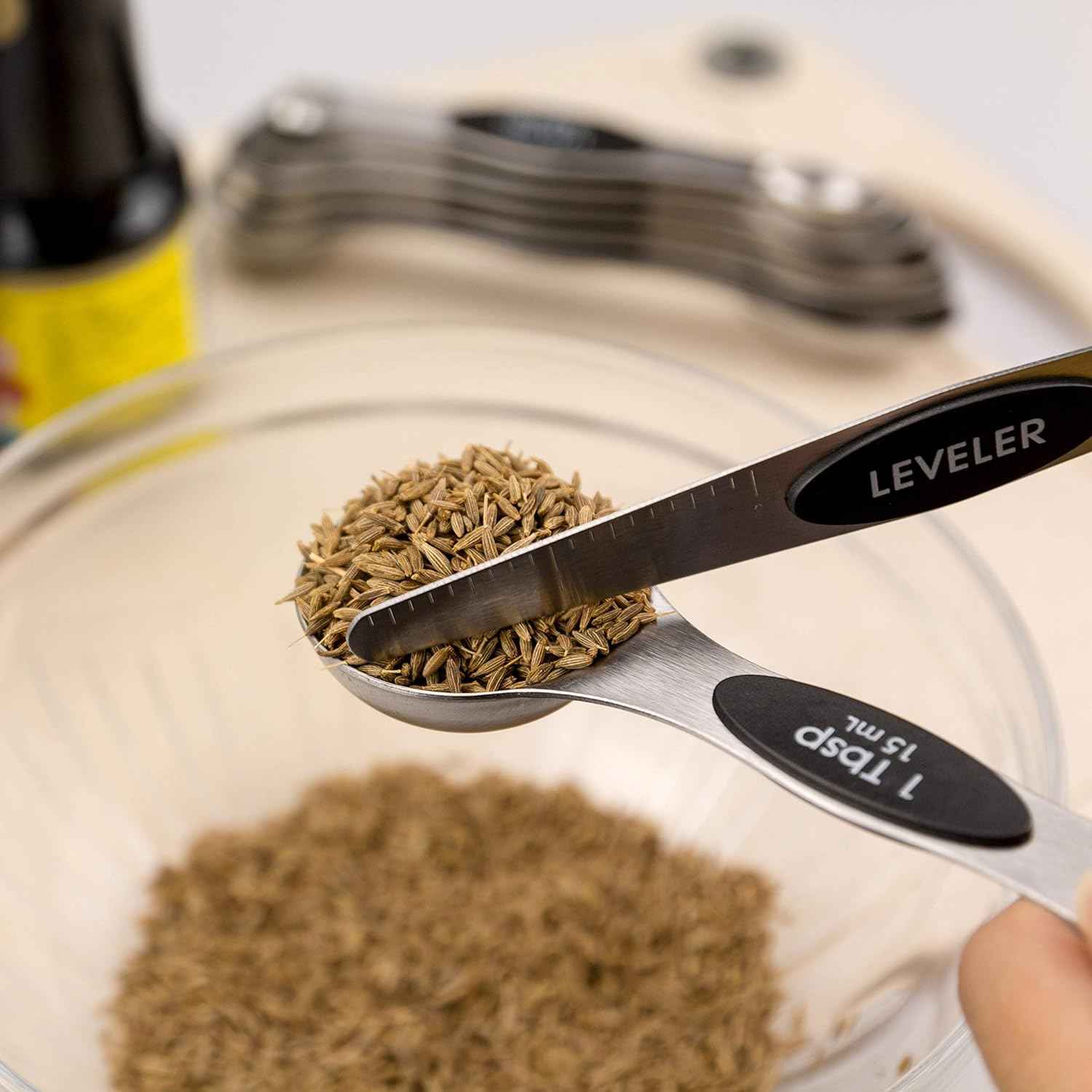 EDELIN Measuring Cups and Magnetic Measuring Spoons Set, Stainless Steel 5 Cups and 7 Spoons (Black)