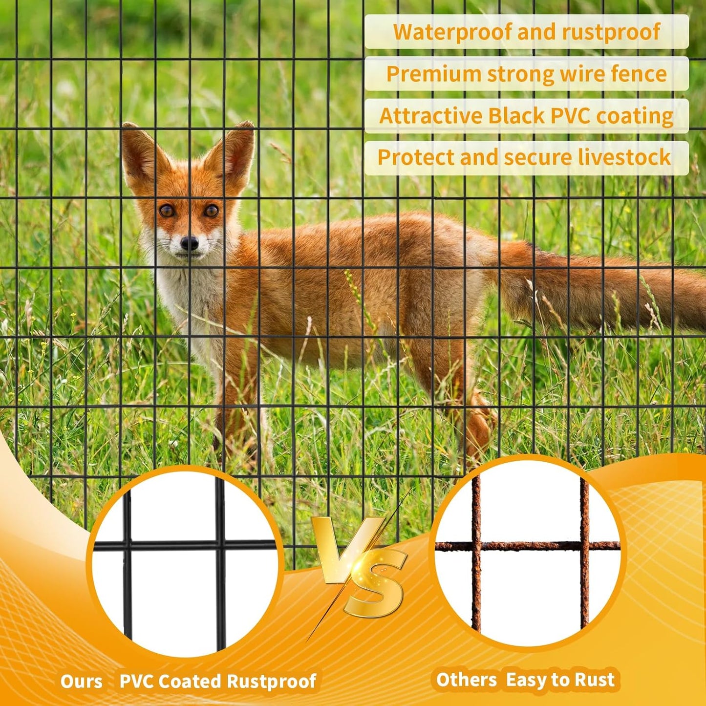 Wire Fence 24in x 50ft, 2X 3 16GA, Black PVC Coated Garden Fence for Yard Garden Border Fencing Roll Vinyl Coating Metal Wire Mesh for Yard Vegetable Plant Protection Poultry Netting