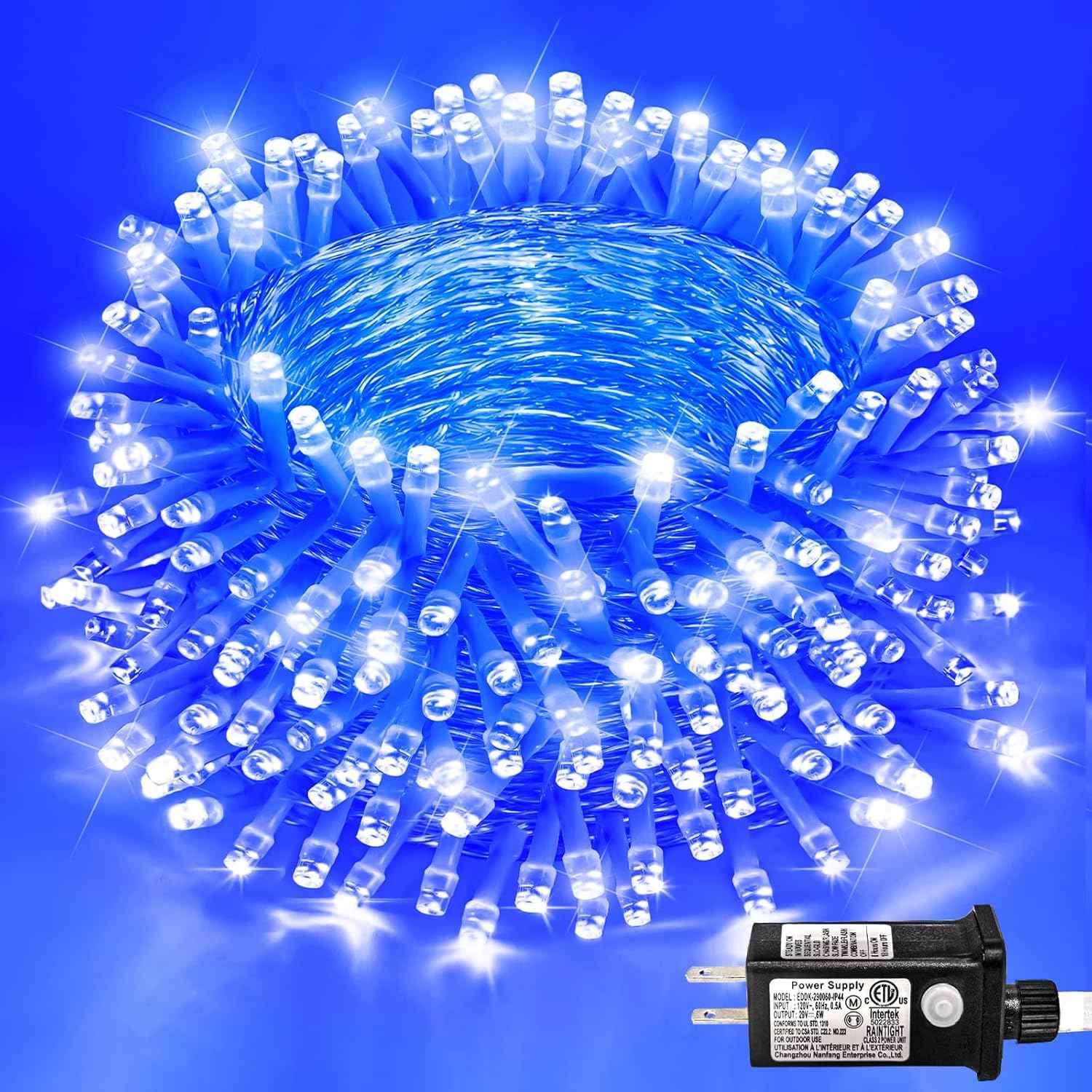 250 LED Blue Christmas Lights Outdoor 82ft Clear Wire Blue String Lights 8 Modes Clear Wire, Plug in Waterproof Twinkle Fairy String Light for Indoor Christmas Tree Bedroom Decorations