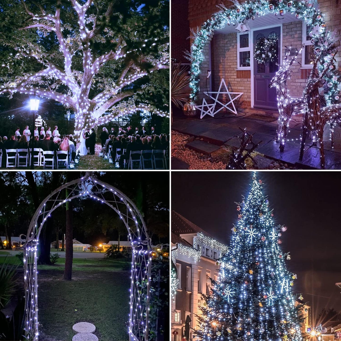 JMEXSUSS 4 Pack 100 LED Solar String Lights for Outside, 33ft White Solar Fairy Lights Outdoor Waterproof, 8 Modes Solar Christmas Lights for Garden Yard Tree Wedding Decorations