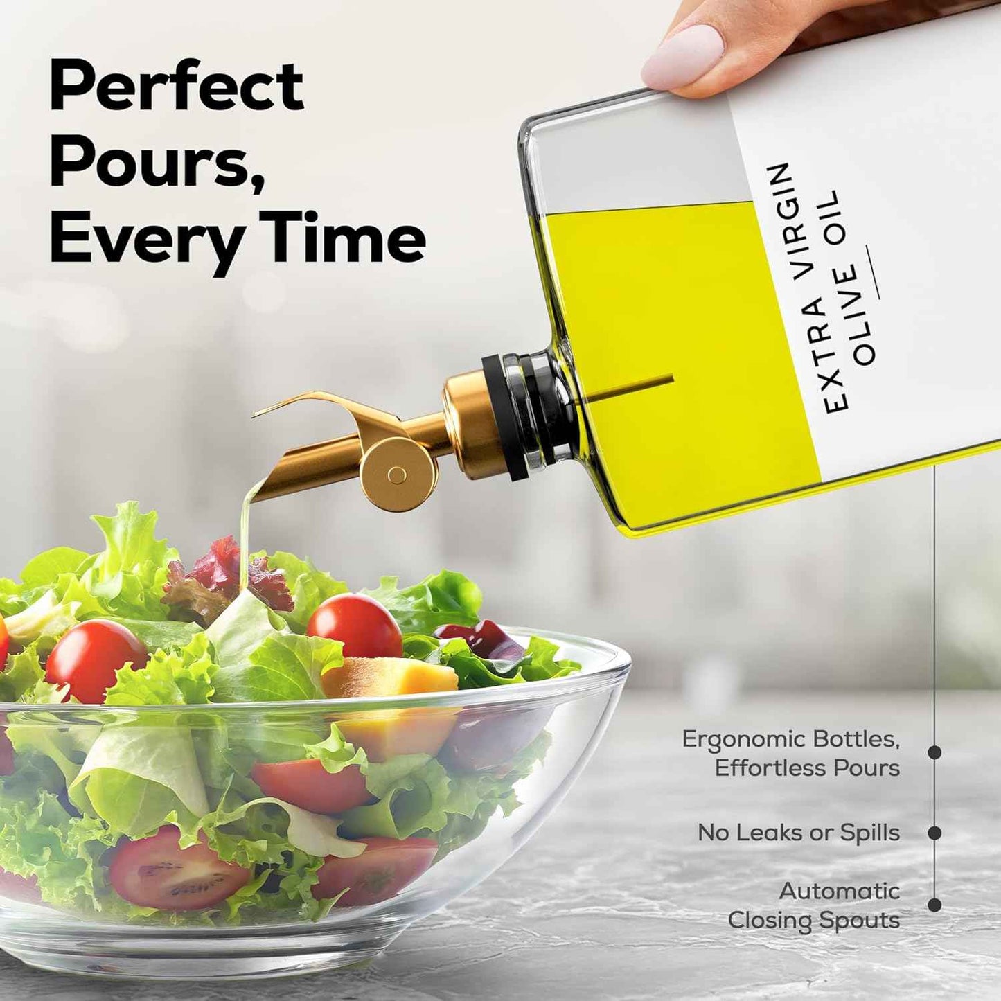 Glass Olive Oil Dispenser Bottle for Kitchen by Brighter Barns - Coffee Syrup Dispenser, Oil and Vinegar Bottle - Modern Kitchen Essentials for Restaurants, Coffee Bar, Airbnb (Clear/Gold, Set of 2)