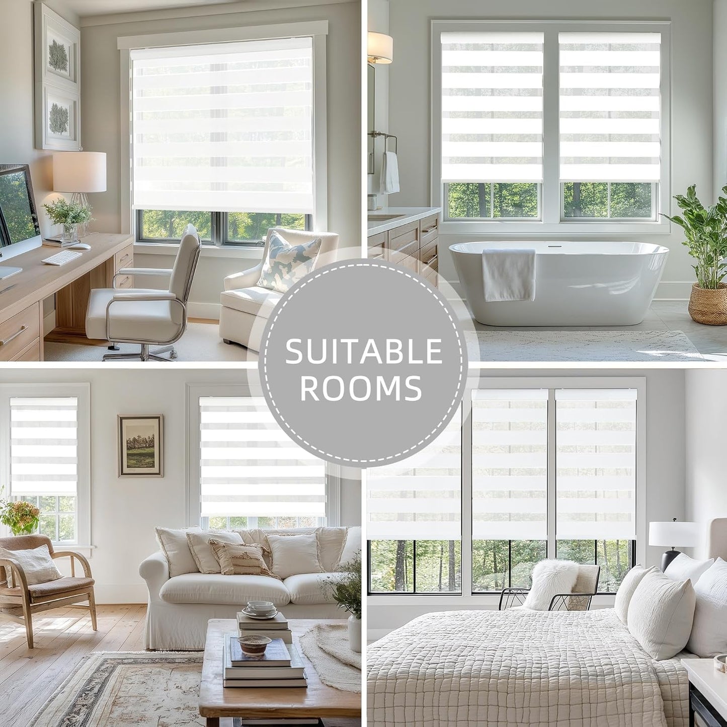 ChrisDowa Cordless Zebra Blinds for Windows, Dual Layer Free-Stop Light Filtering Window Roller Shades, Pull Down Privacy Zebra Shades for Home, Office, Bedroom, Door (35" W x 72" H, White)
