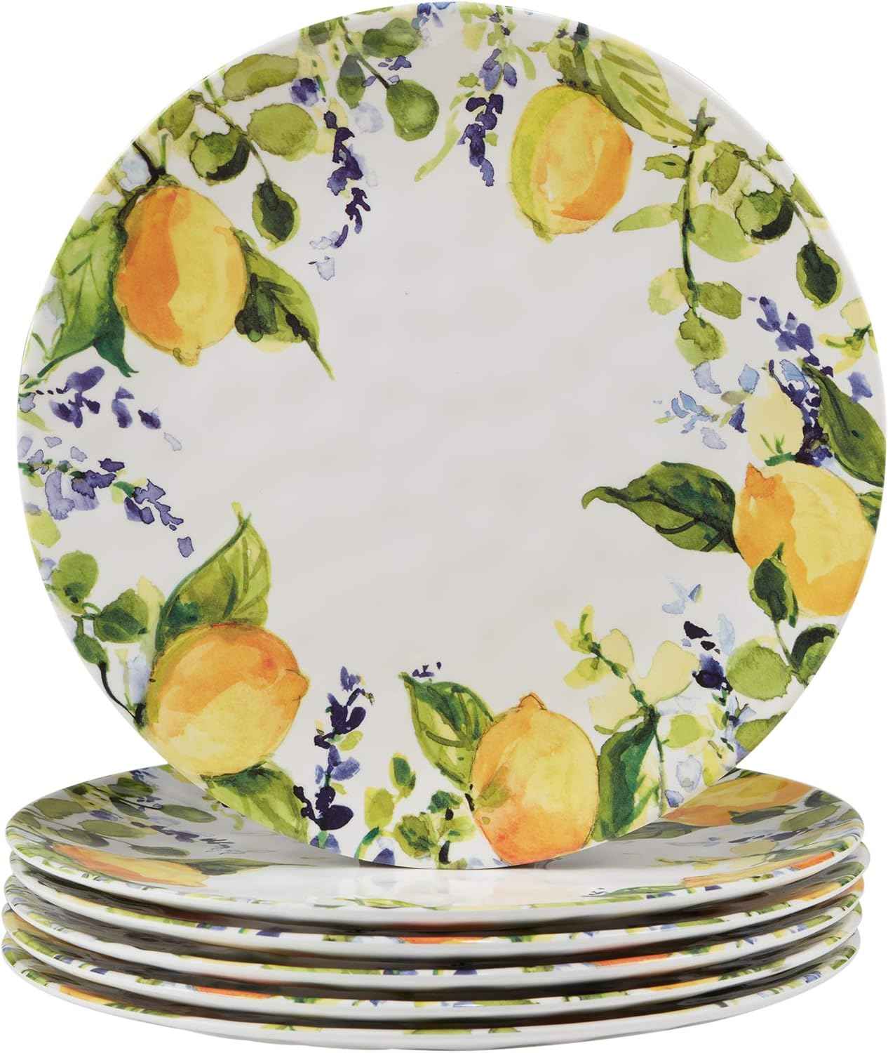 Lemon Zest Melamine Dinner Plates Set of 6 – Unbreakable Outdoor Plates for Patio Dining, Garden Parties, BBQs, RV Camping, Farmhouse Kitchen, and Everyday Family Meals