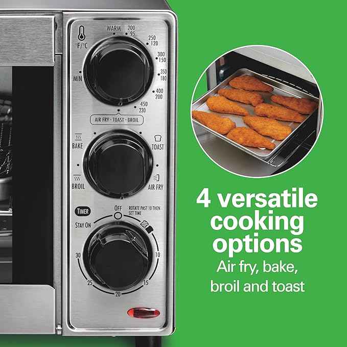 Hamilton Beach Sure-Crisp Air Fryer Toaster Oven Combo, Fits 9” Pizza, 4 Slice Capacity, Powerful Circulation, Auto Shutoff, Stainless Steel (31403)