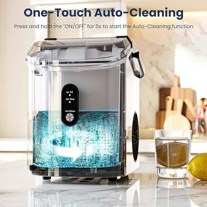 Antarctic Star Nugget Ice Makers Countertop with Auto-Cleaning, 35lbs/Day, Portable Sonic Ice Machine with Handle, Basket and Scoop for Home/Kitchen/Office/Camping(Stainless Steel Black)