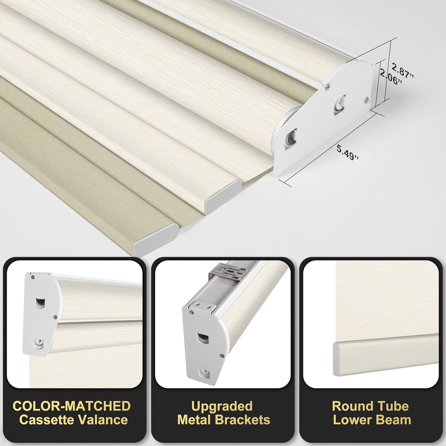 BERISSA Cordless Dual Roller Shades With Cassette Valance, Blackout and Light Filtering, Day and Night for Home Office Door - Striped Jacquard Beige, 39 W x 72" H