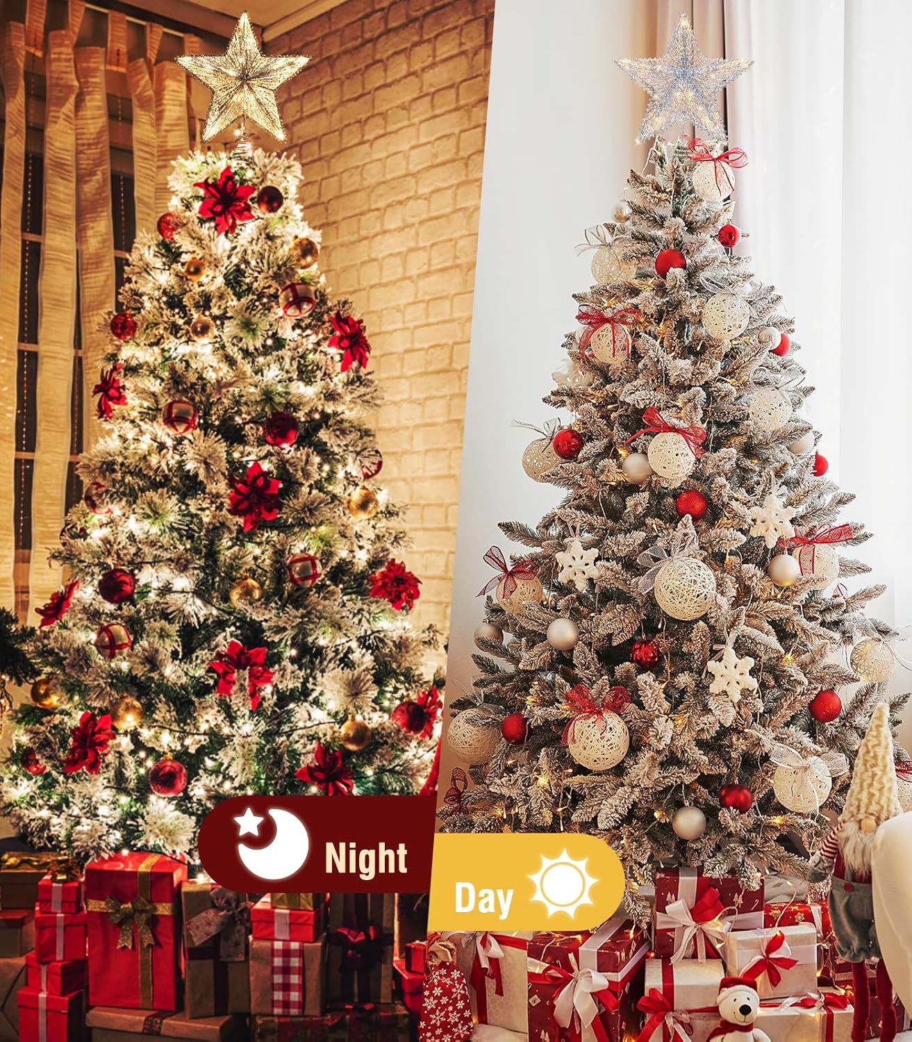 Luxspire Christmas Tree Topper, 3D Lighted Christmas Tree Star with Remote & USB, Star for Christmas Tree Top, 9.8" Xmas Star for Holiday Decorations, 6H Timer & 8 Lighting Modes, Silver
