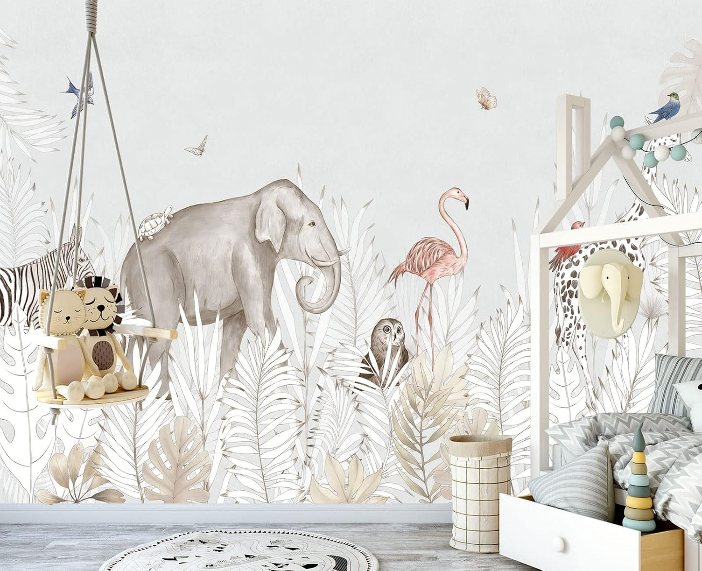 Elephant Zebra Animal Nursery Wallpaper Wall Mural 178" x 117"