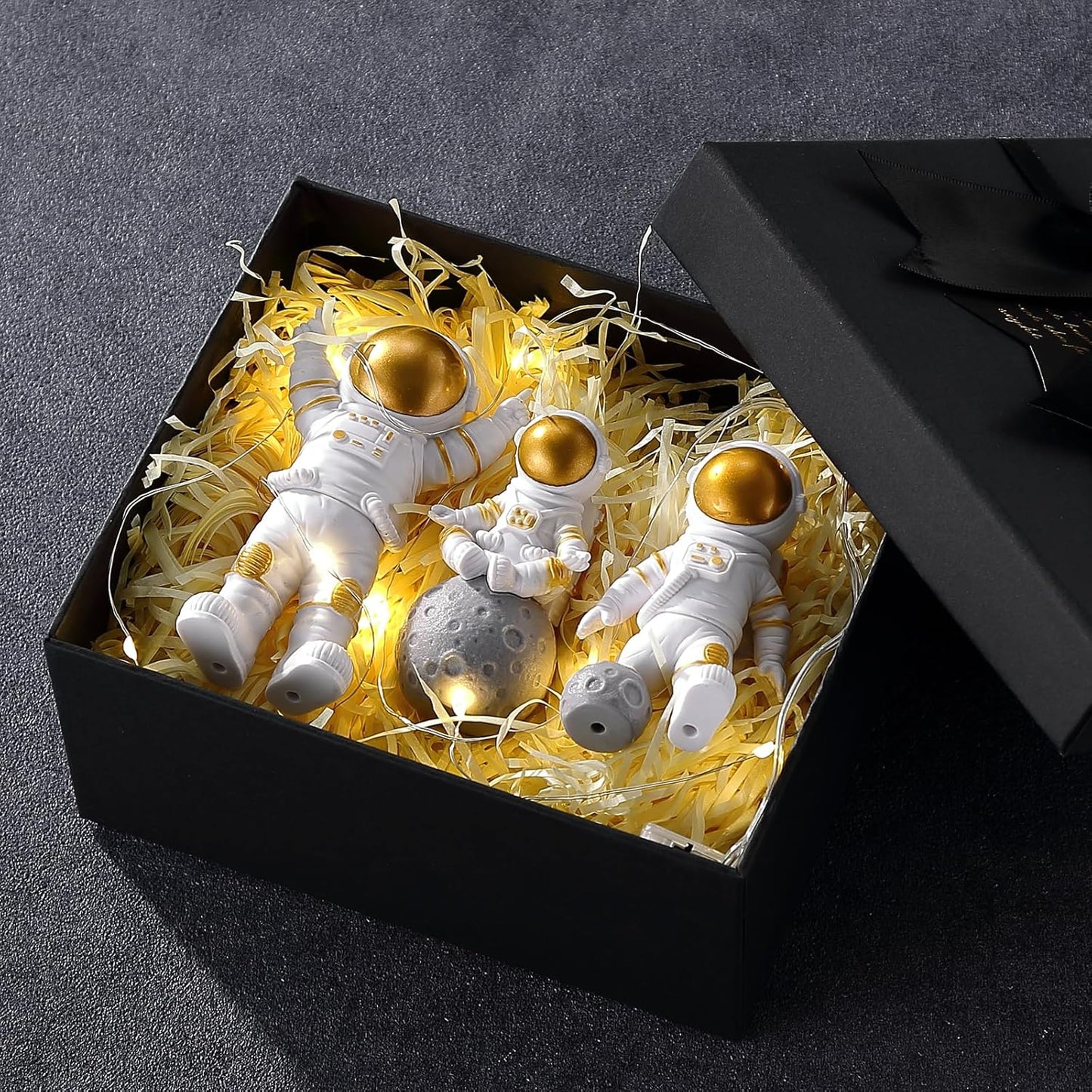 4 Pcs Gold White Astronaut Statues Set of 4, Spaceman Sculpture Figurines Outer Space Theme Decor for Nursery Room Topper (4, Golden)