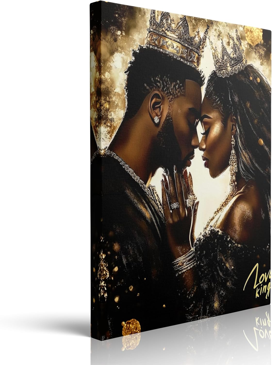 African American King Queen Canvas Wall Art Black Couple Crown Wall Decor Prints Posters Portrait Painting Framed Artwork For The Bedroom Living Room Home Decor Wedding Gifts For Couples 12x16 Inches