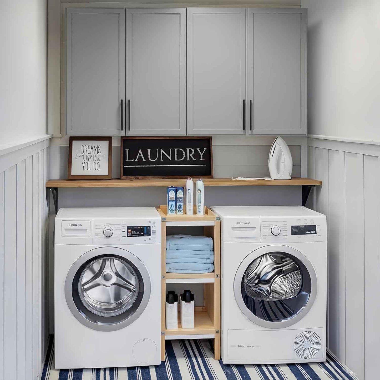 FIMELLO 59" Wall Cabinets for Laundry Room with Adjustable Shelf, Laundry Room Cabinets Wall Mounted, White Wall Cabinet with Shaker Doors, Kitchen Wall Cabinet, Hanging Cabinets for Bathroom -Gray