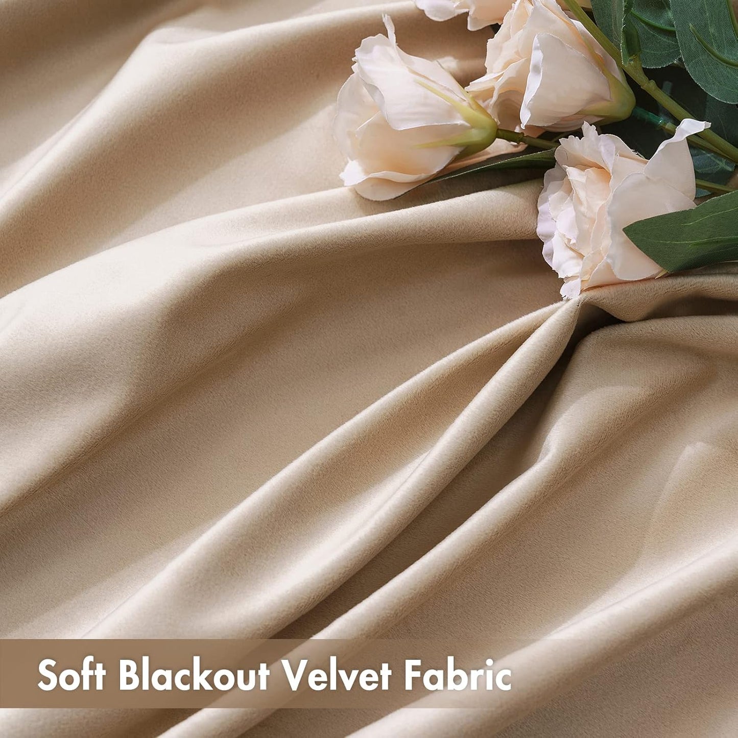 MIULEE Camel Beige Velvet Curtains Thermal Insulated Blackout Curtain Drapes for Bedroom Living Room Darkening 96 Inches Long Curtains Panels Rod Pocket Set of 2