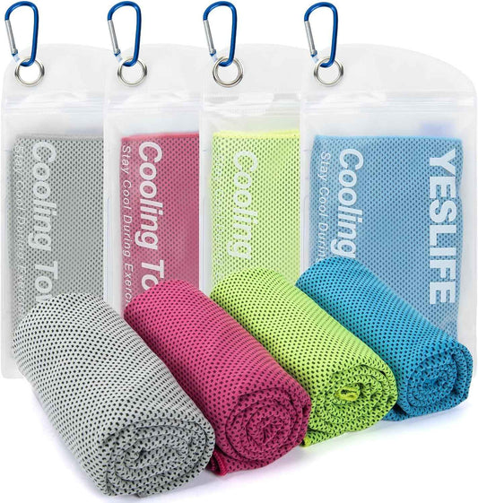 YESLIFE 4 Pack Cooling Towels 40"x12", Gym Towels for Men and Women, Soft Breathable Workout Towels for Yoga, Running, Sport, Workout, Camping, Fitness & More (Blue, Grey, Green, Pink)