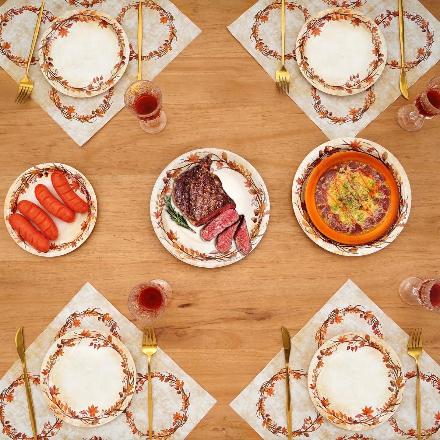 Homlouue 200 Pcs Fall Paper Plates and Napkins, Watercolor Disposable Dinnerware Set, Autumn Leaves Thanksgiving Party Supplies, Serve 50 Guests