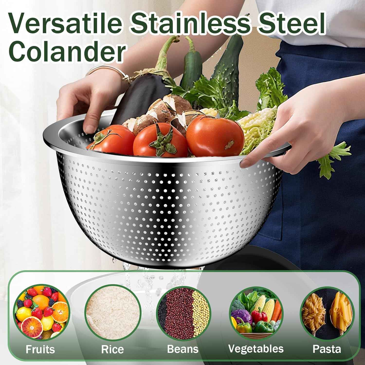 Nicdiet Mixing Bowls with Lids Set, 16PCS Stainless Steel Mixing Bowls,Nesting Storage Bowls for Kitchen with Mixing Bowl, Colander, Strainer & Grater, Metal Salad Bowl for Kitchen Gadgets, Black