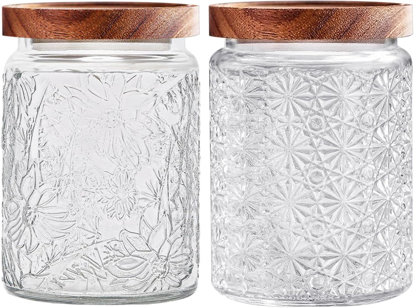 Vintage Glass Jars with Wooden Lids, 2 Pack 24 oz Airtight Glass Food Storage Containers Sets for the Kitchen, Sugar Coffee Candy Spice Cookie Tea Pasta