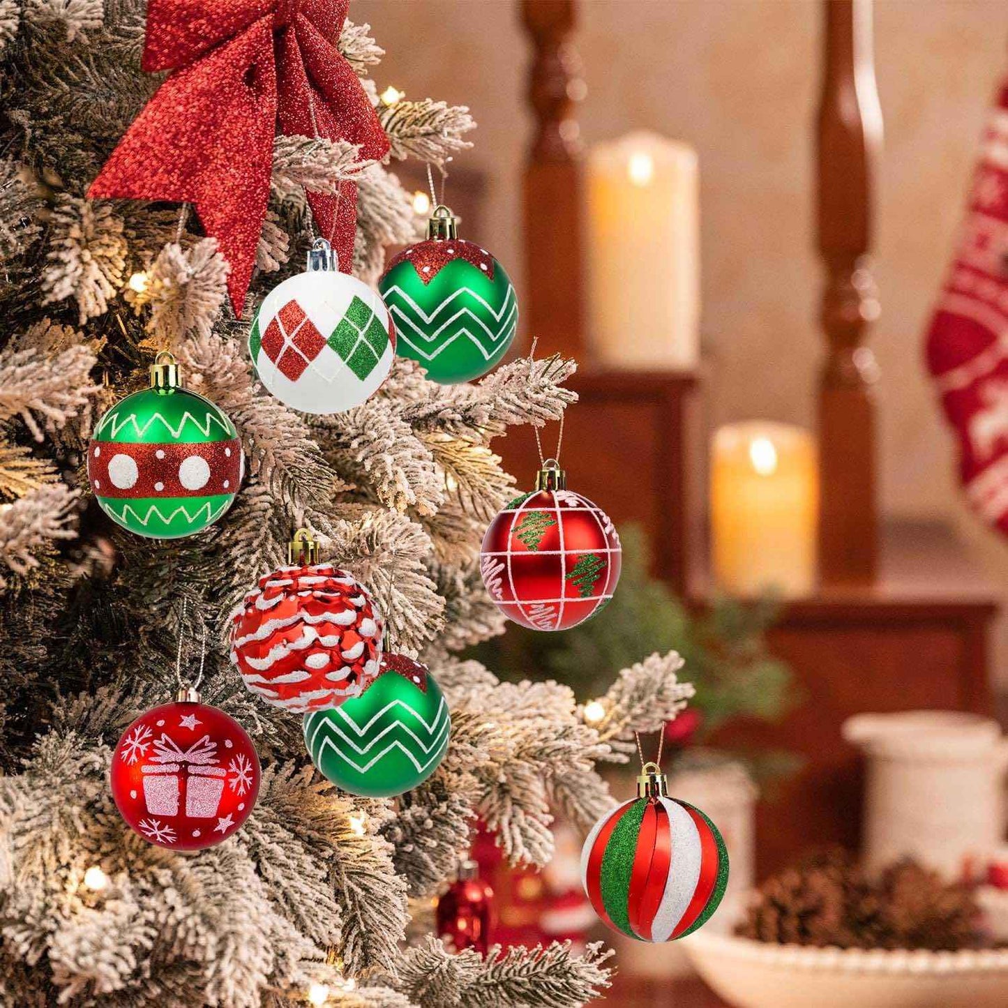 Christmas Tree Ball Ornaments 20ct Set, 2.36 Inch Red Green White Classic Christmas Decorations, Shatterproof Hanging Ornaments for Xmas Holiday Decoration (Red&Green&White)