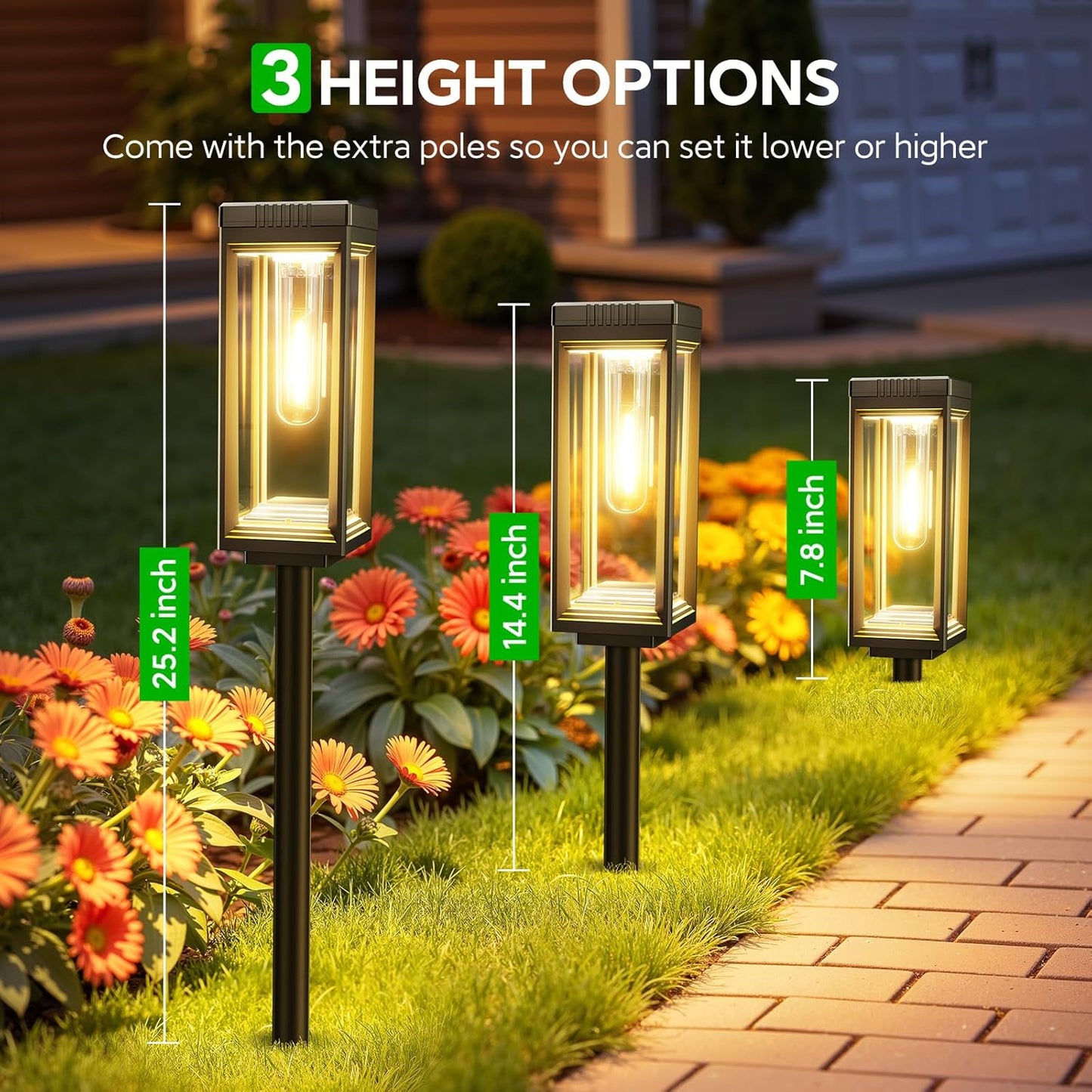 Bright Tall Solar Pathway Lights Outdoor Waterproof, 4 Pack Solar Powered Garden Lights, Auto On/Off, Up to 15Hrs Outdoor Light for Path Yard Walkway Driveway Patio Lawn Decor Landscape