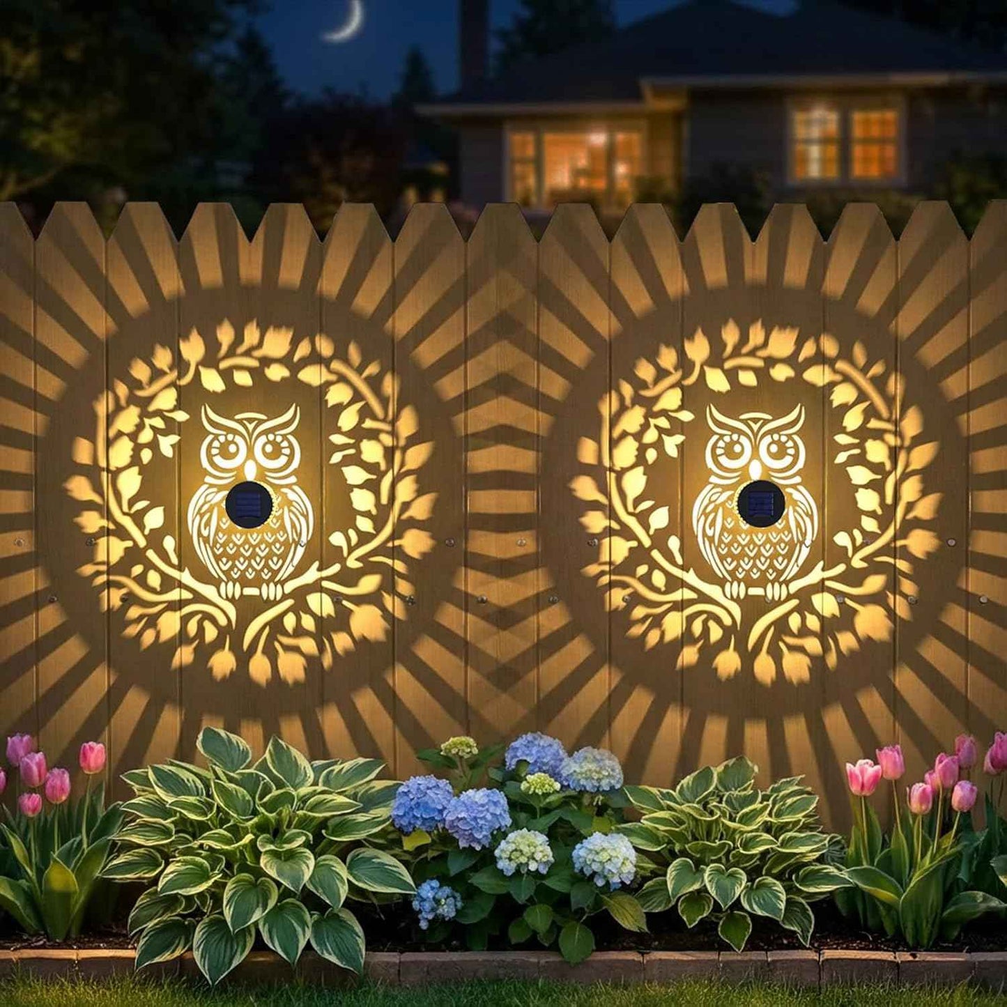 Solar Fence Lights Outdoor 2 Pack — Owl-Themed Metal Waterproof LED Warm Light for Garden, Patio & Yard (Black)