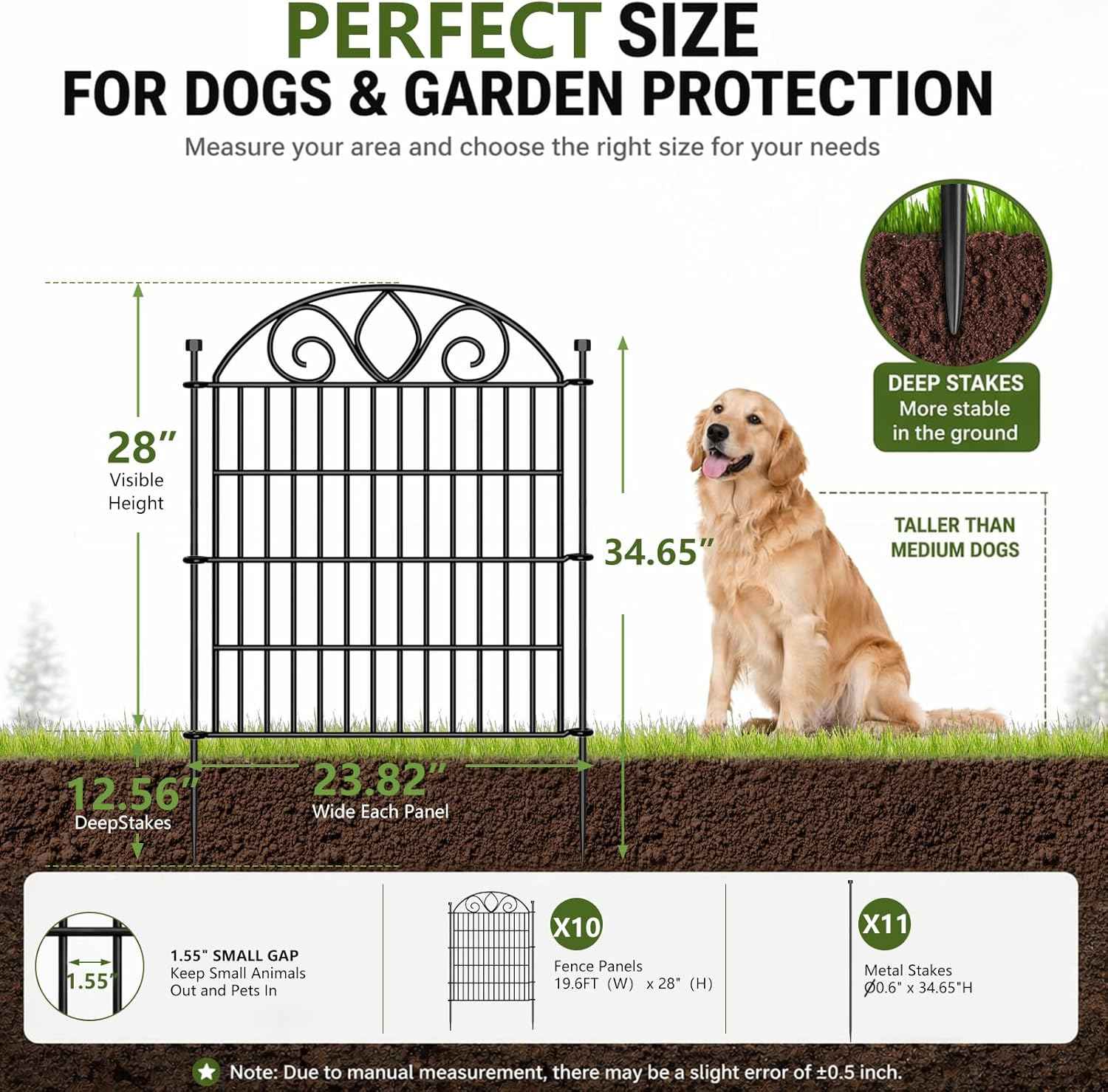 10 Panels No Dig Decorative Garden Fence Panel – 28" H X 19.6' L Rustproof Metal Dog Fence Outdoor for Yard, Animal Barrier Fence for Pet, Garden Border, Patio, Flower Beds| Temporary Fencing
