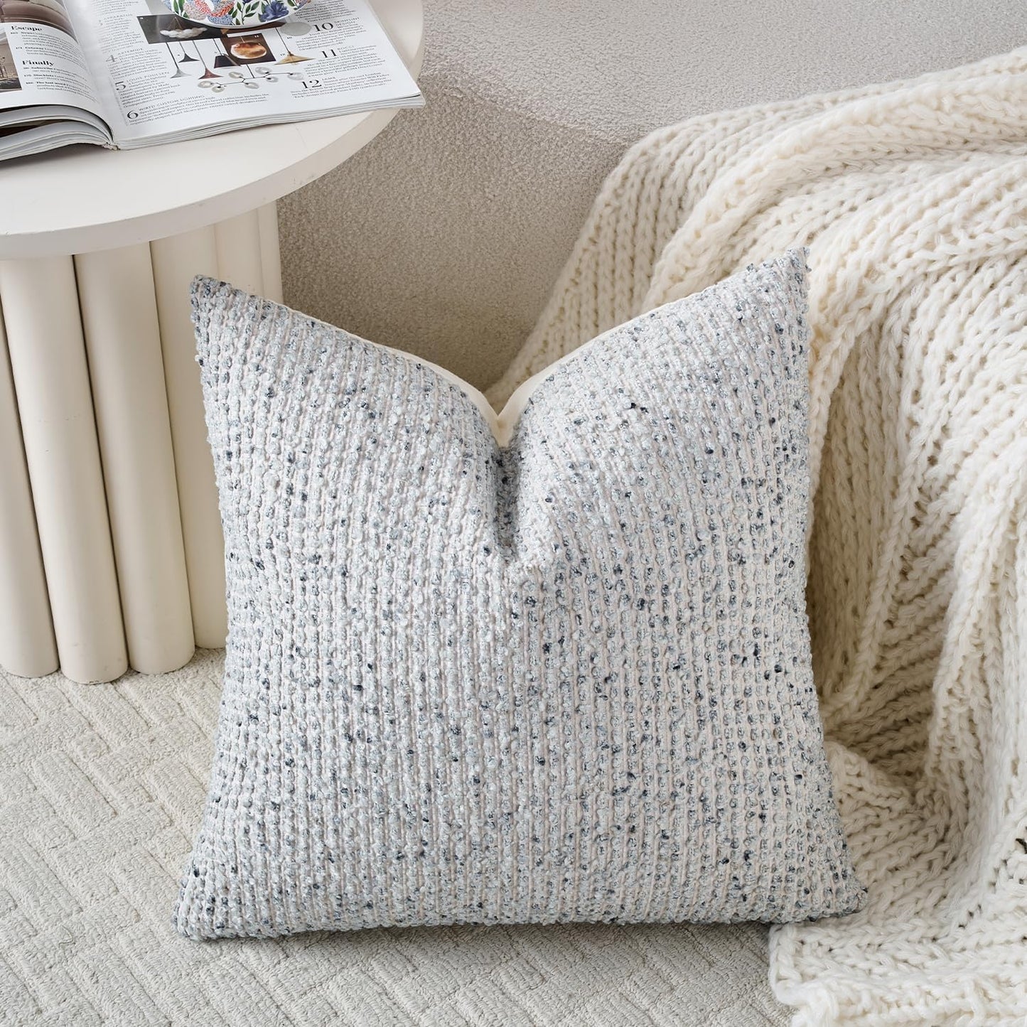 Striped Throw Pillow Covers 16x16 Set of 2 Blue Textured Boucle Chic Morden Boho Accent Farmhouse Square Decorative Couch Pillow Covers for Home Decor Bed Sofa Living Room