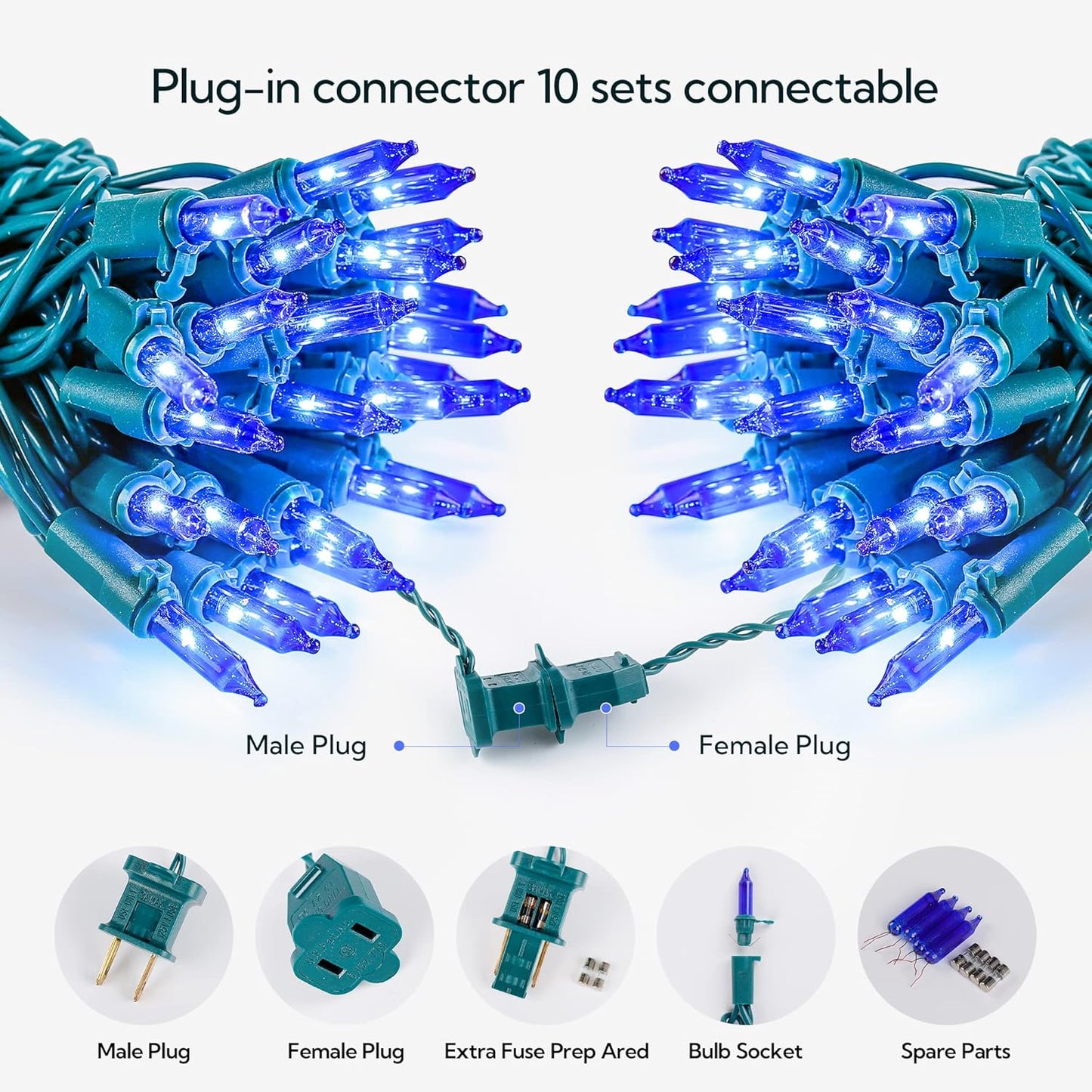 Hopolon Blue Christmas String Lights, 2PACK 50-Count Incandescent Mini Fairy Lights Set, UL Certified Green Wire Lights for Indoor Outdoor Halloween Holiday Home Xmas Tree Patio Décor (2pcs Blue)