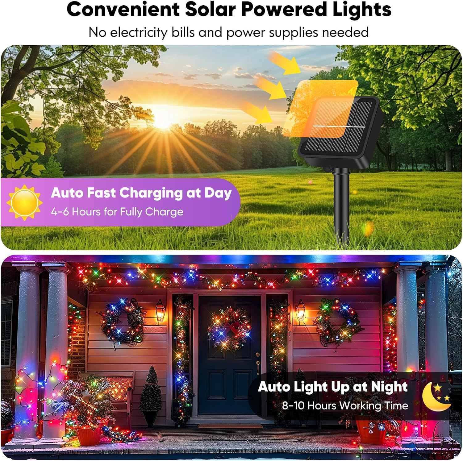 Brightever Solar String Lights for Outside, 2-Pack Total 92FT 240 LED Solar Powered Fairy Lights IP65 Waterproof, Outdoor String Light for Patio, Yard, Tree, Balcony, Garden Decorations, Multicolor