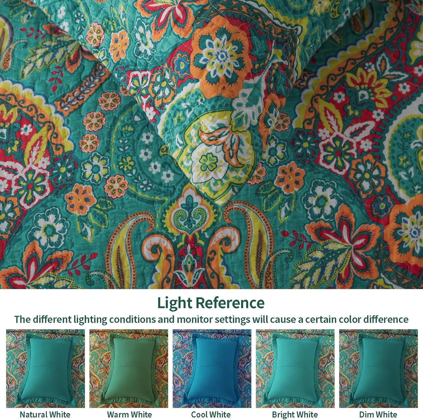 VAPUTAR Cotton Bedspreads Queen Size with Floral Pattern, 3 Pieces Soft Lightweight Reversible Quilted Bedspread Coverlet(90*98 inch), Farmhouse Style Queen Quilt Bedding Set Suitable for All Season