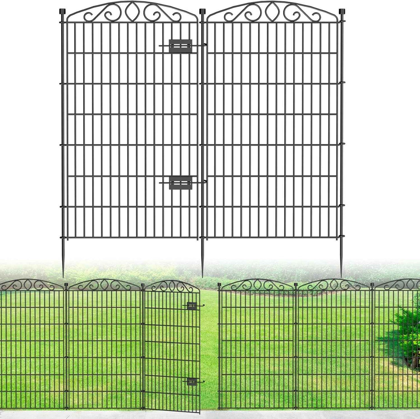 10 Panel No Dig Decorative Garden Fence with Gate - 48in H x 22.6 ft L,Dog Fence Outdoor for Yard,Tall Animal Barrier for Dogs Rabbits, Rustproof Metal Wire Panels for Yard,Patio, Flower Bed