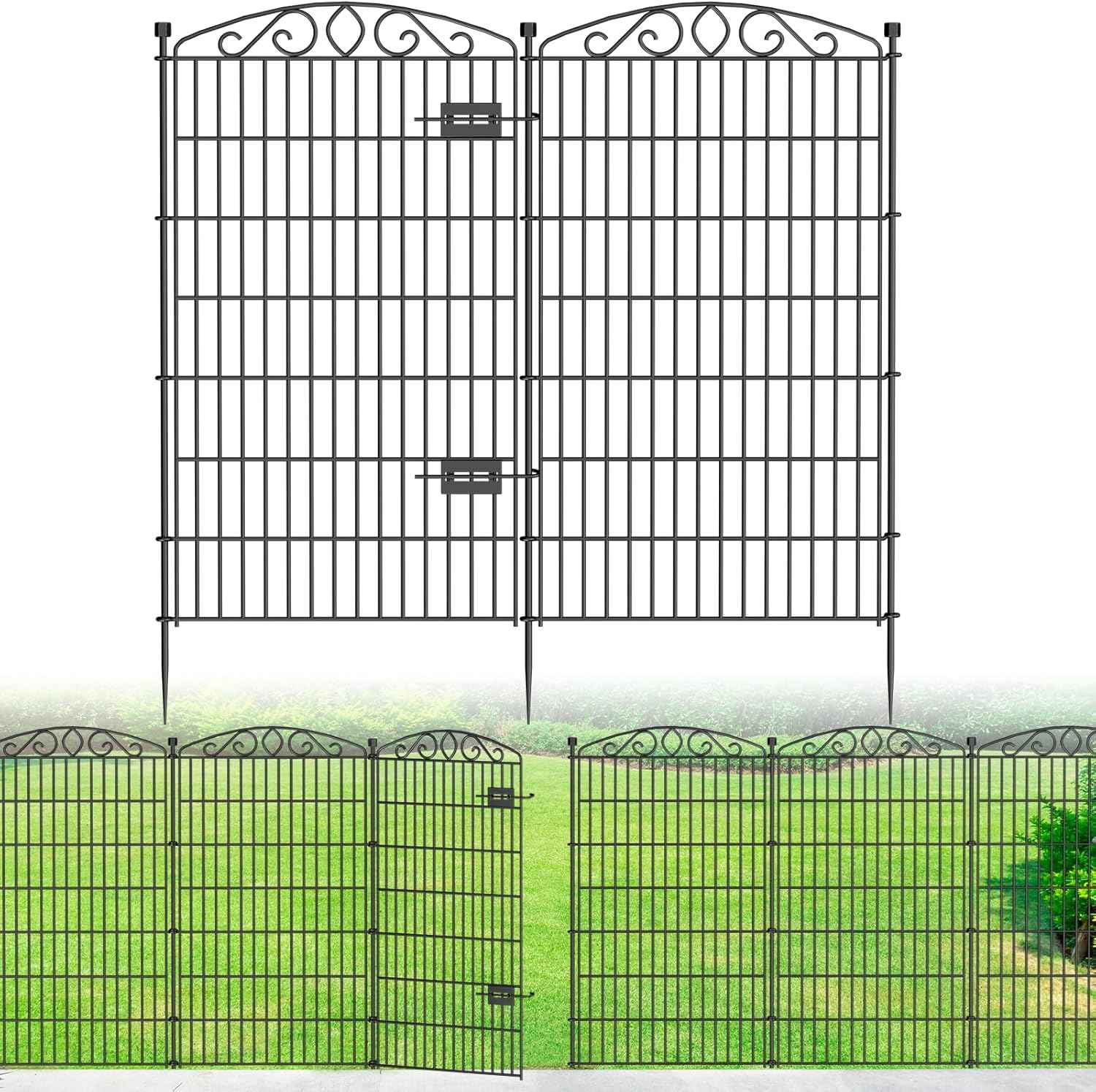 10 Panel No Dig Decorative Garden Fence with Gate - 48in H x 22.6 ft L,Dog Fence Outdoor for Yard,Tall Animal Barrier for Dogs Rabbits, Rustproof Metal Wire Panels for Yard,Patio, Flower Bed
