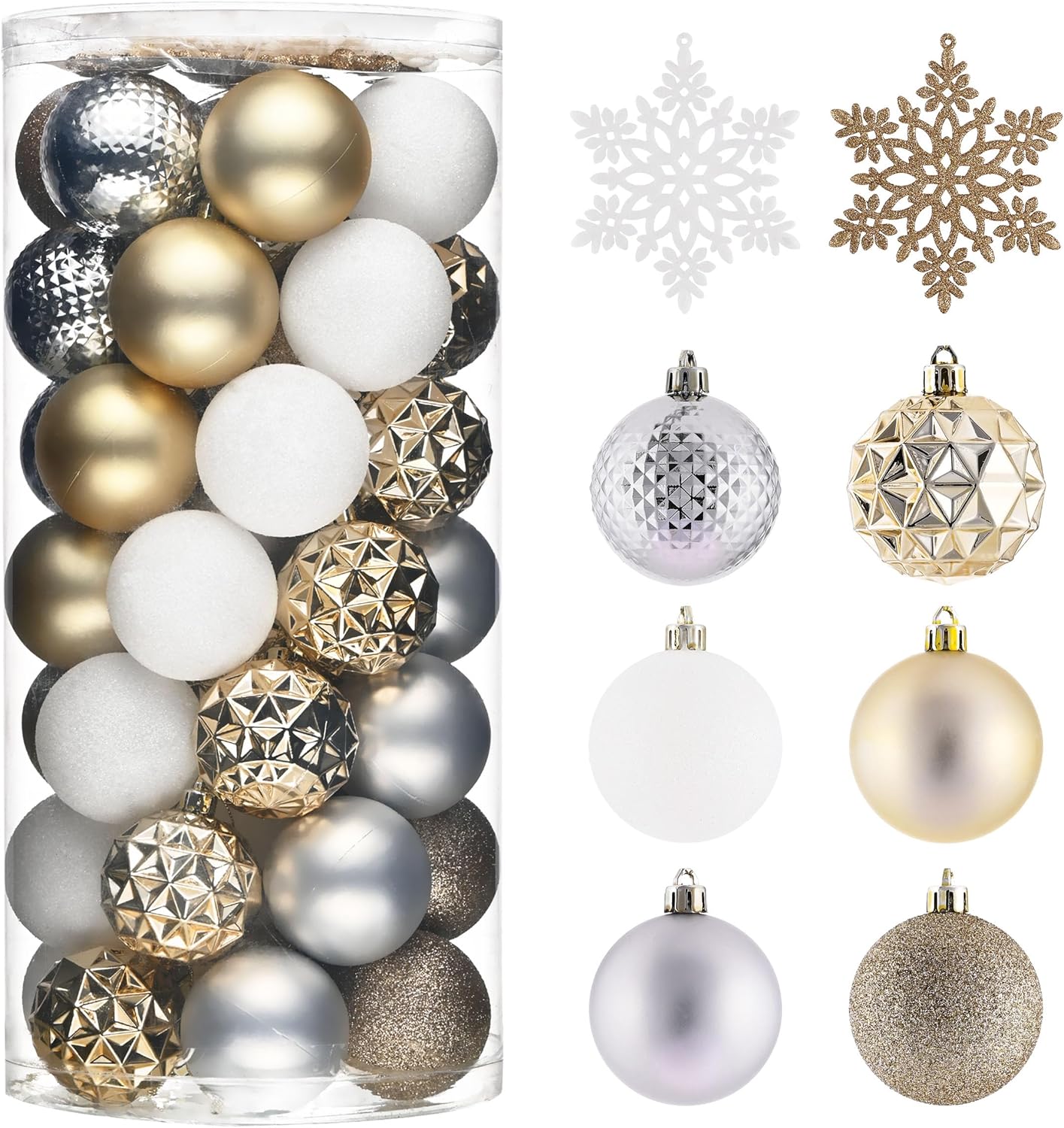Valery Madelyn Christmas Tree Decorations Ornament Set for Fall Halloween, 50ct 2.36 Inches White and Gold Shatterproof Christmas Ball Ornaments Hanging Xmas Holiday Party Decor