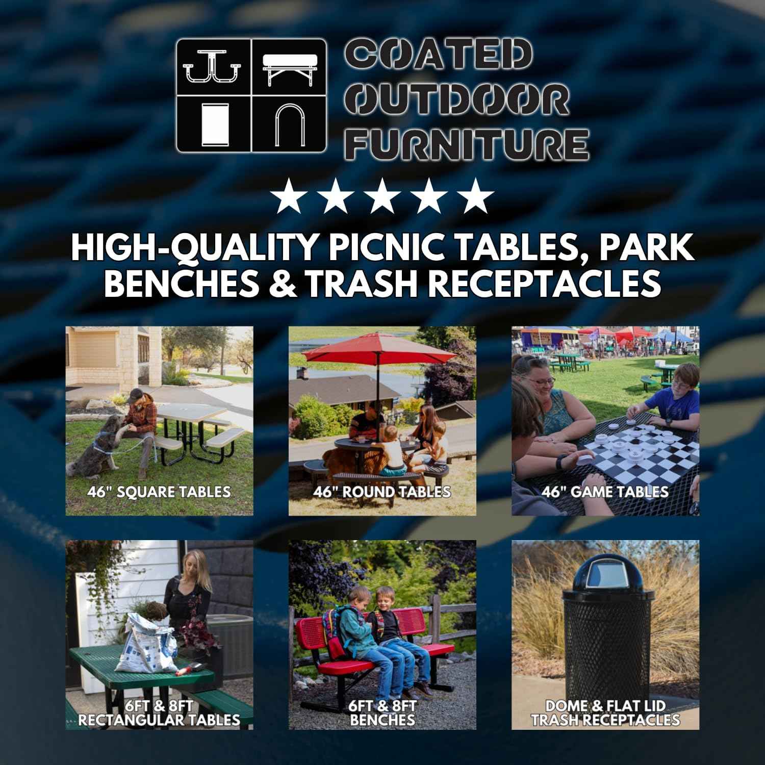 Coated Outdoor Furniture Heavy-Duty Portable Outdoor Picnic Table with Umbrella Hole, Expanded Metal Commercial-Grade Patio Dining Furniture Made in America (46" Square Game-Top, Green)