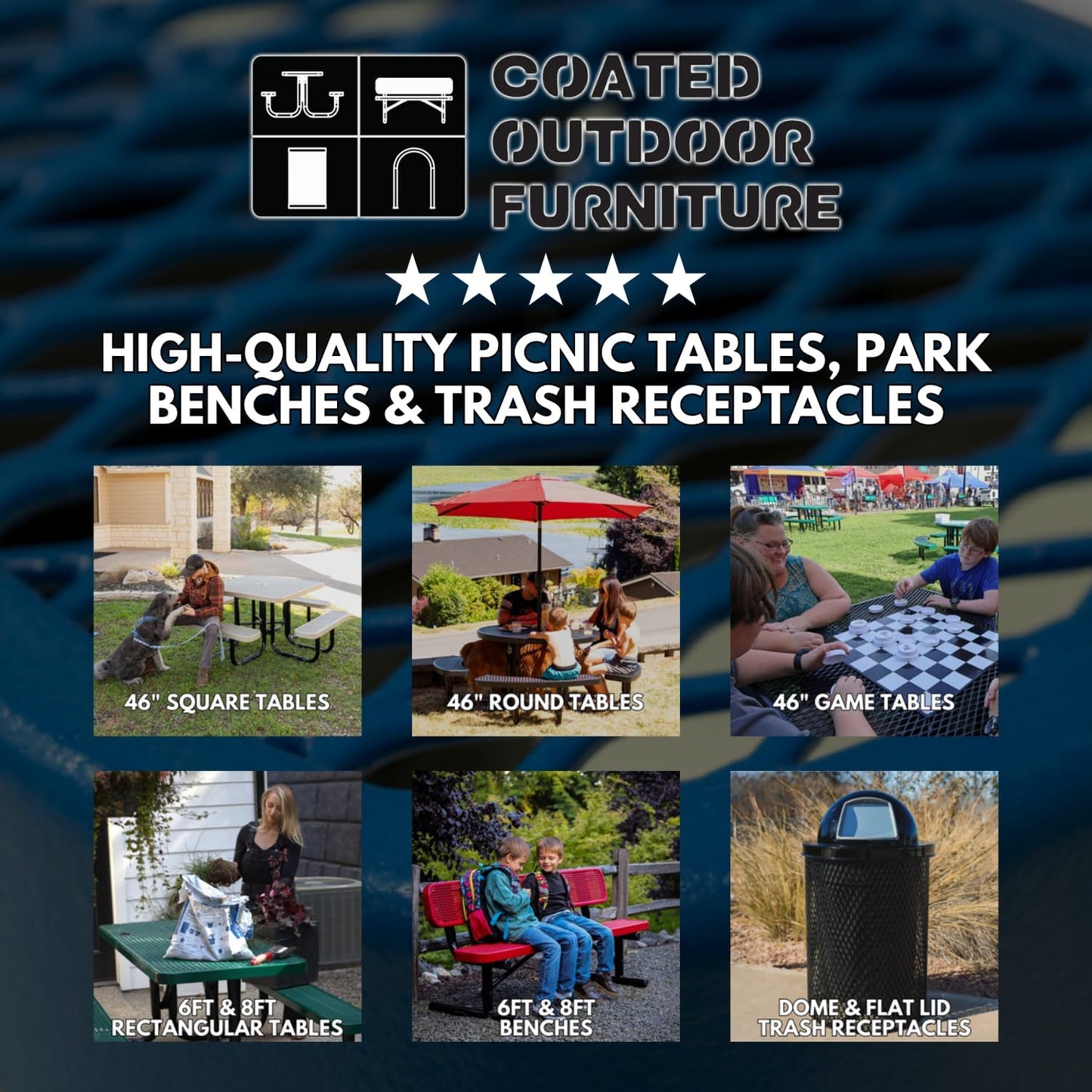 Heavy-Duty Portable Outdoor Picnic Table with Umbrella Hole, Punched Steel Commercial-Grade Patio Dining Furniture Made in America (46" Round Top, Green)