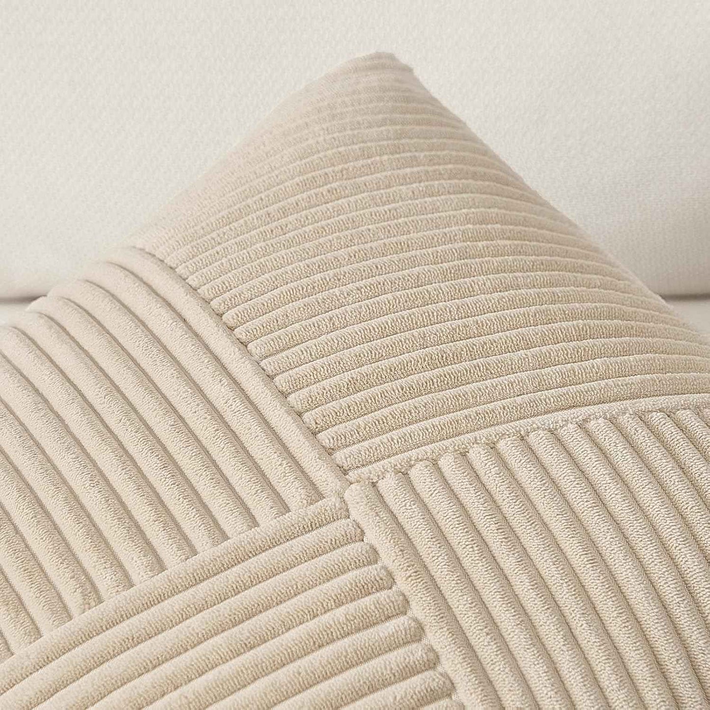 Topfinel Tan Decorative Throw Pillow Covers 18x18 Set of 2 Windmill Textured Striped Patchwork Pillow Covers Soft Corduroy Square Beige Cushion Cases for Couch Sofa Bed Boho Home Decor