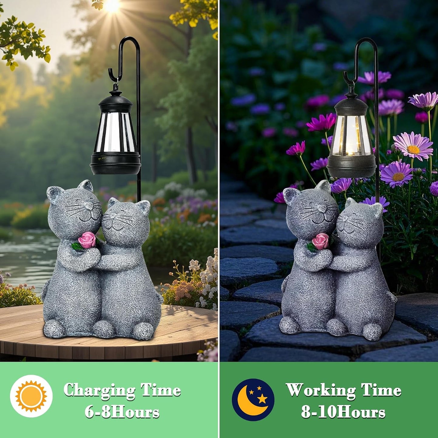 twinbling Outdoor Cat Garden Statues with Solar Lantern, Solar Lantern Cat Figurines Decor for Yard, Lawn, Porch & Patio, Unique Housewarming/Birthday Gifts for Women