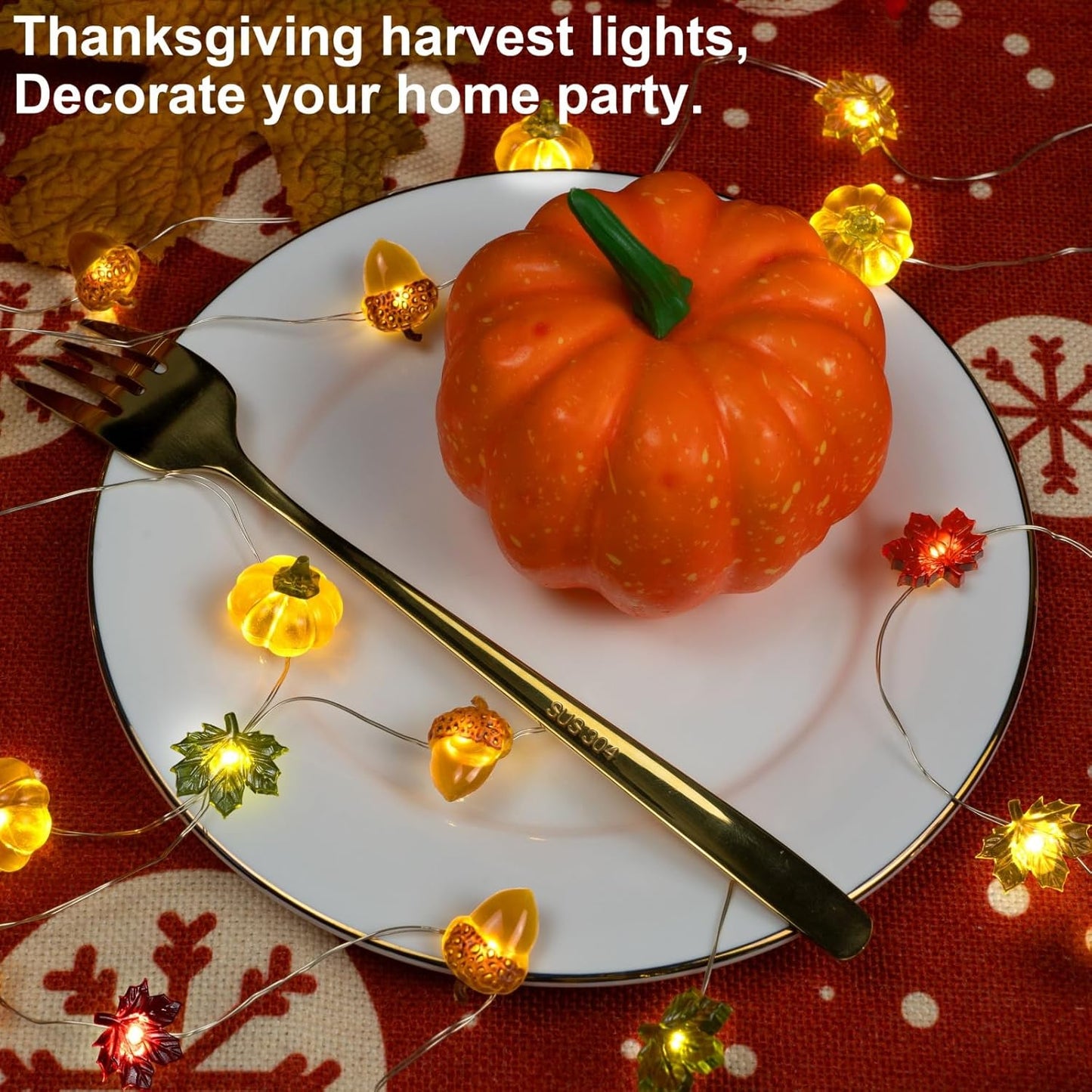 Thanksgiving Lights 10FT 30 LED Fall Lights 3D Pumpkin Maple Leaf Acorn USB/Battery Operated String Lights Halloween Decorations Indoor Fall Decorations for Home Garland Party Autumn