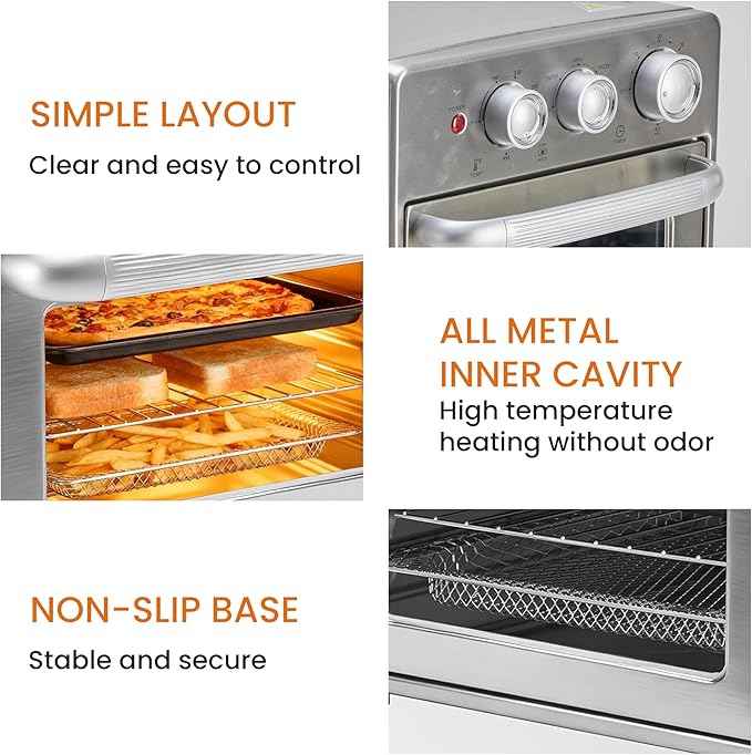 Simple Deluxe 16.9QT Air Fryer Toaster Oven Combo, 5-in-1 Countertop Convection Oven with Air Fry, Grill, Bake, Dehydrate, Up to 450°F, Stainless Steel