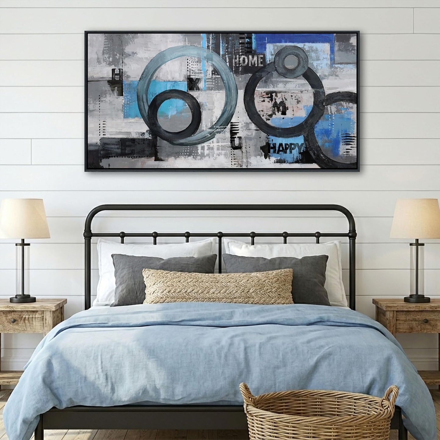 Navy Blue Abstract Wall Art for Living Room - Large Modern Canvas Pictures for Bedroom and Office Decor - Black Framed Wall Art Blue Artwork for Walls 24×48IN