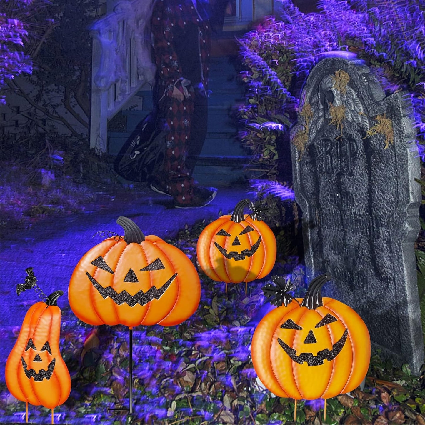 2 Pack Halloween Yard Decoration Stakes, Trick or Treat Happy Halloween Yard Signs for Halloween Outdoor Decor