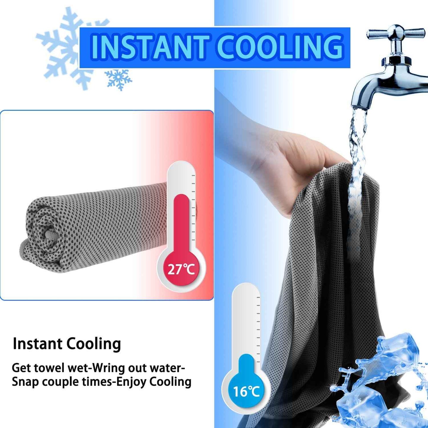 Pack of 4 Cooling Towels 40" x 12" with Carrying Pouch, Cold Sport Towels, Soft Breathable, Quick Cool Towel, for Bowling, Yoga, Travel, Camping, Golf, Football, Hiking, Outdoor Work