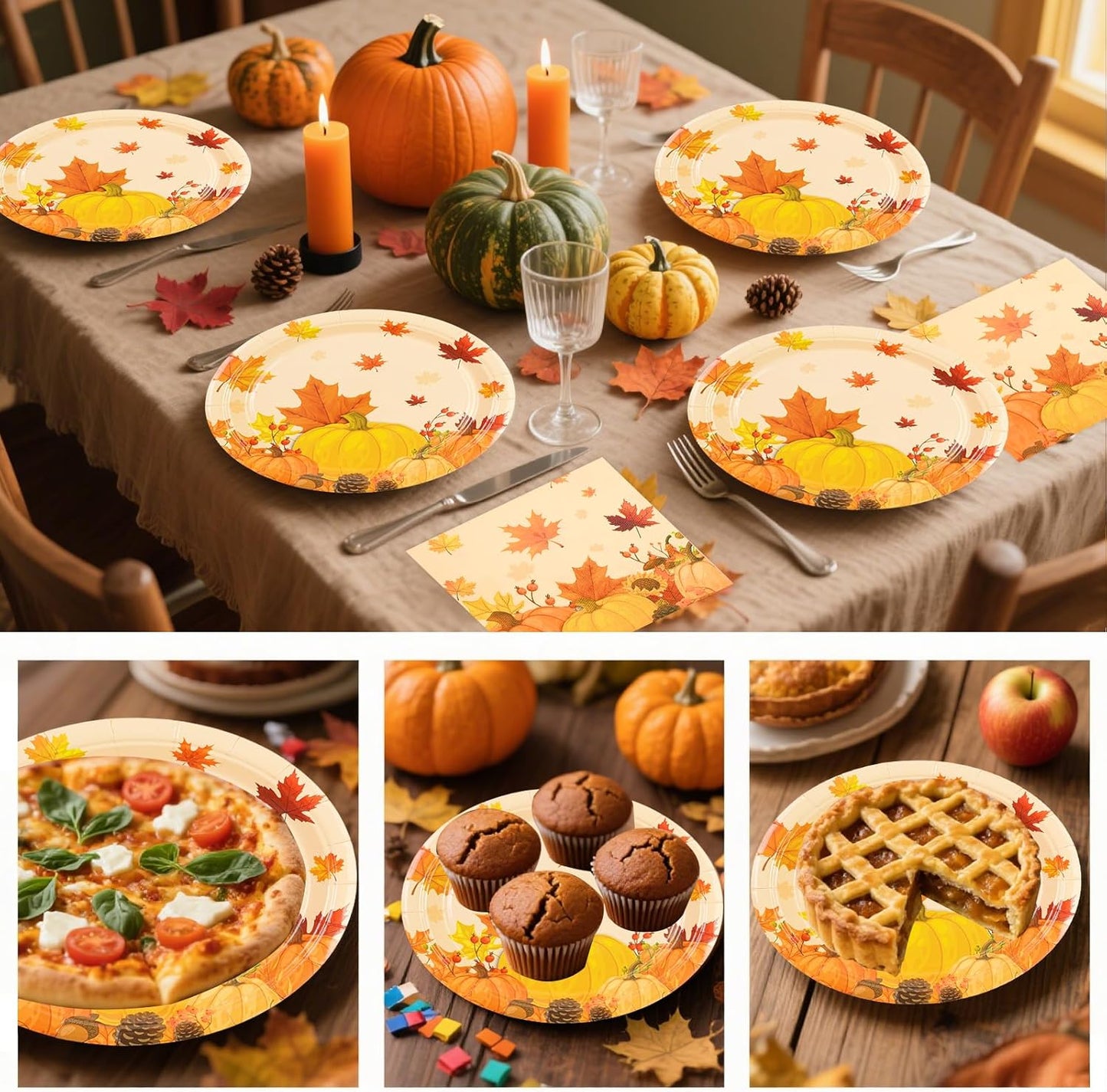 50PCS Fall Maple Leaves Paper Plates and Napkins - Thanksgiving Dessert Plates and Napkins Disposable Autumn Theme Party Supplies for Fall Thanksgiving Harvest Birthday